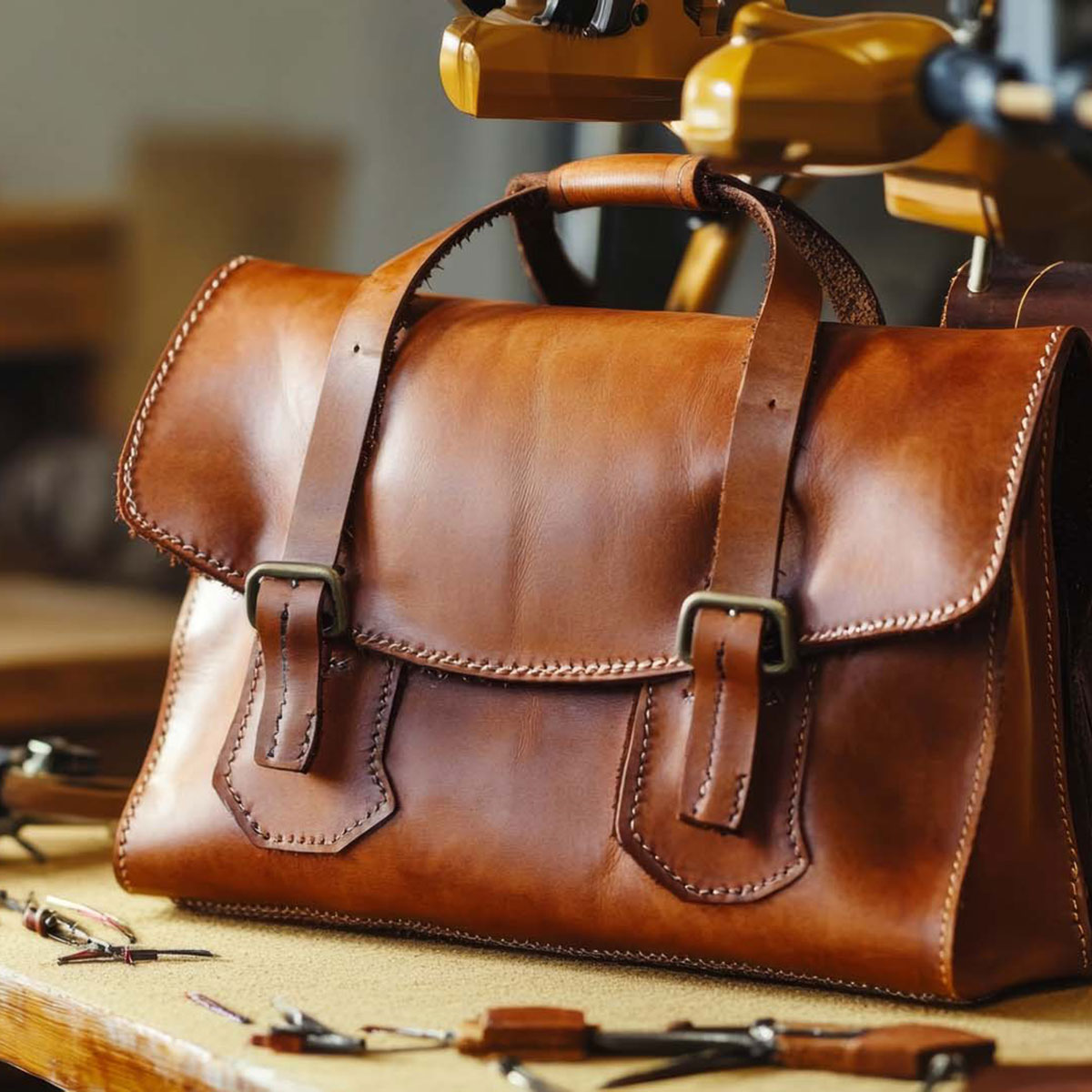 Reparierte Lederhandtasche